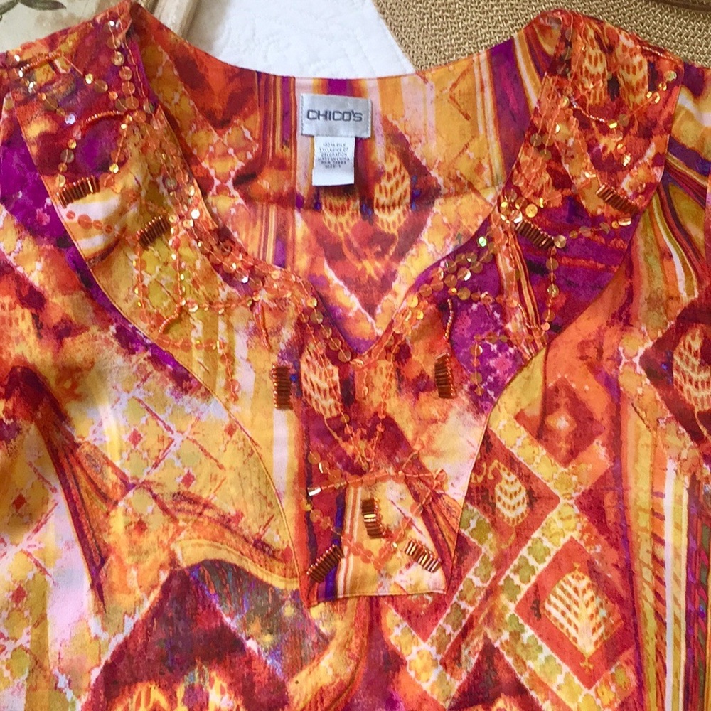 Chico's vibrant embellished tunic top - Picture 4 of 8